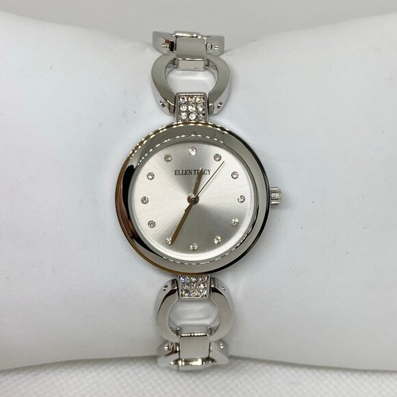 Ellen Tracy women watch silver tone rhinestones 28mm round up to 7.5” running - Picture 1 of 9